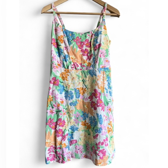 Old Navy Floral Linen Mini Dress Fit & Flare Euro Summer Multicolor Garden Girl - Picture 2 of 11